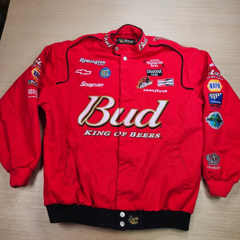 Chase Authentics Budweiser NASCAR Winston Cup Series Racing Jacket Mens XL Red